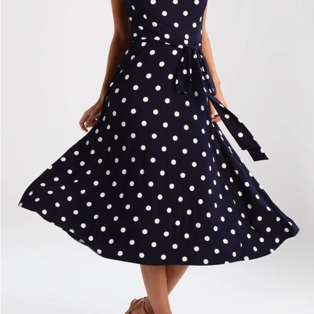 Ralph Lauren Black and White Polka Dot Midi Dress